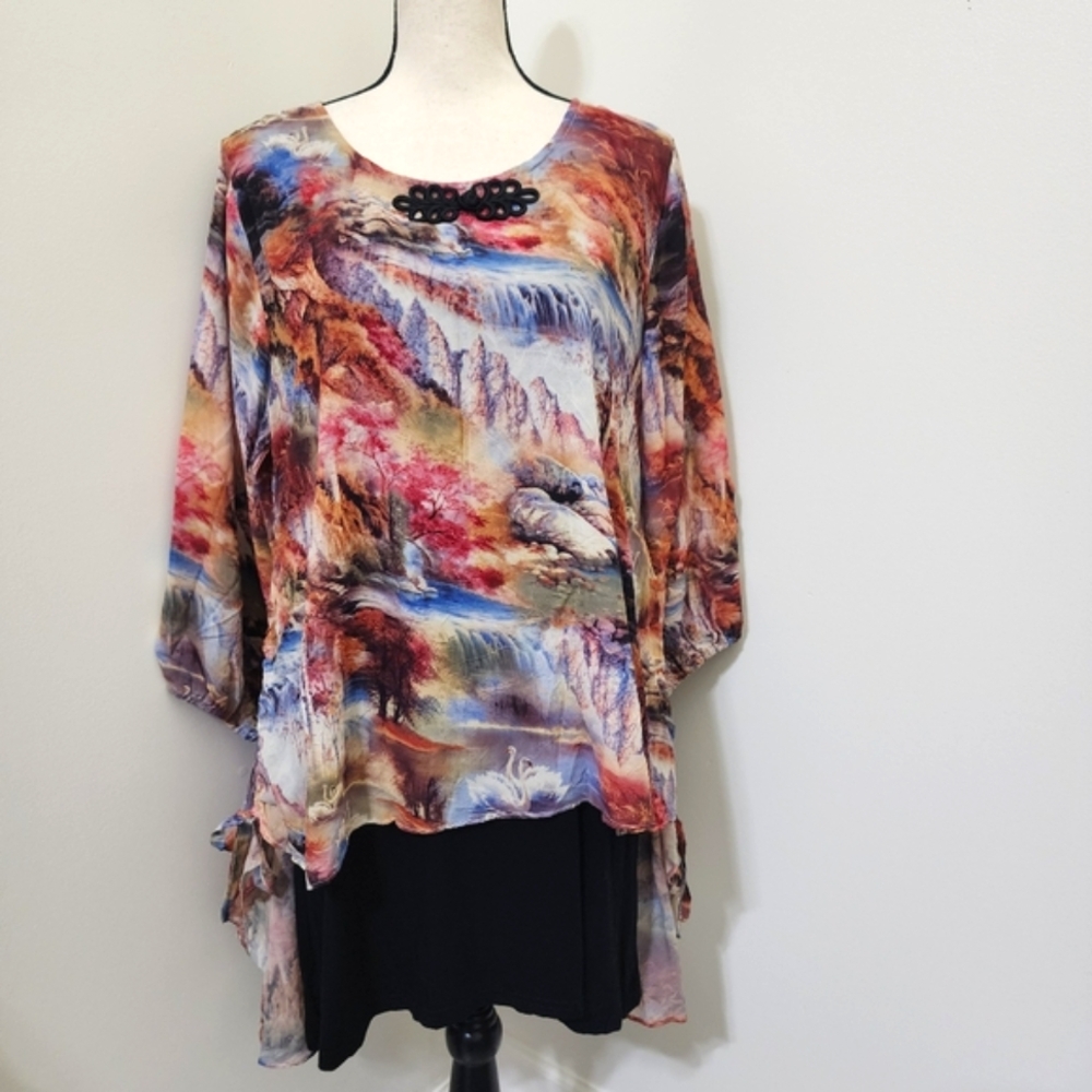 PRETTY ANGEL size Large Silk Blend Tunic Lagenlook Fairy‎ Grunge Flowy Scenic